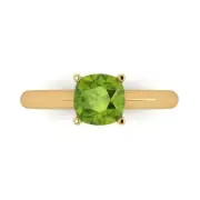 1.5Ct Cushion Cut Natural Peridot Solid 14K/18K Gold Solitaire Engagement Ring