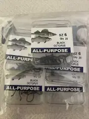 100ct Lot Eagle Claw ROCTW-6 Octopus Hooks Black Size 6 All Purpose Fishing Gear