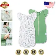 2-Pack Baby Transitional Swaddle Sleep Sacks - Arms Up, 3-6 , Green Leaves