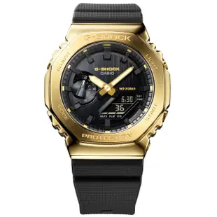 【CASIO 卡西歐】G-SHOCK 農家橡樹 時尚黑金八角雙顯腕錶 母親節 禮物(GM-2100G-1A9)