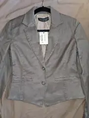WOMEN'S LINEN JACKET NEW Blazer 4 Taupe Spencer Peruvian Connection Striped