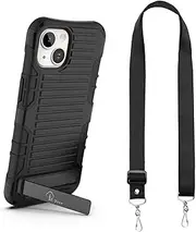 E-Tree iPhone 13/14 Case with Lanyard and Kickstand, Black, Shockproof, Protective Phone Cover for iPhone 13/14, Strap Around Neck