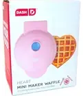 NEW IN BOX, DASH HEART PINK MINI WAFFLE MAKER w/ 4" COOKING SURFACE