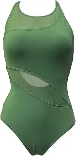 [Generic] Women's Sexy One Piece Swimsuit High Leg Cutout Triangle Swimwear Halter Open Back Mesh Hollow Out Bathing Suits