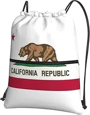EdWal California State Flag Print Drawstring Backpack Gym Bags Sports Bags With Zipper Pocket For Travel Beach, Black, One Size