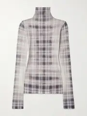 [Acne Studios] Acne Studios - Checked Stretch-jersey Turtleneck Top - Gray - small small Gray
