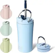 Bottle Bottle Insulated Coffee Tumblers with Dual-use Lid and Straw Double Walled Iced Travel Coffee Mug for Woman and Man 12oz Stainless Steel Tumbler with Handle（Blue）