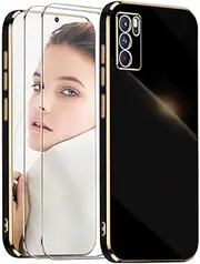 [ATISIJIE] Compatible with Oppo A16/A16S/A54S Case, with 2 x Protective Films, Luxurious Electroplated Soft TPU Camera Protection, Scratch-Resistant, Shockproof, Protective Bumper Phone Case, Black