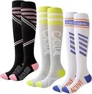 [Dress Cici] Women's Running Compression Socks, Fashion Active Stocking Over The Calf Socks (3 Pack)
