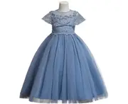 Girls Princess Pageant Dress Kids Prom Ball Gowns Wedding Party Flower Dresses-blue