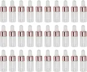 Ipetboom Mini Glass Dropper Bottle, 30PCS 3ml Essential Oil Sample Bottles, Perfume Vials Liquid Cosmetic Containers Glass Eye Dropper Bottles with Rose Gold Lids