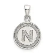 Sterling Silver Glitter Enamel Letter N Inital Circle Pendant