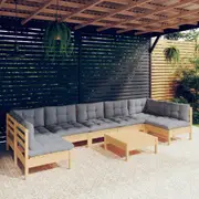 8 Piece Garden Lounge Set with Grey Cushions Solid Pinewood vidaXL