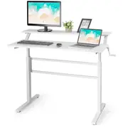 Costway 2-Tier Standing Desk Sit Stand Riser Height Adjustable Computer Laptop Table Study Work Home White