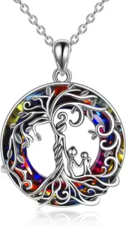 925 Sterling Silver Family Tree of Life Necklace with Volcano Crystal - Gift ...