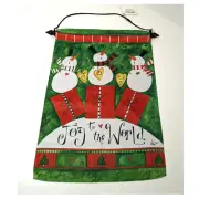 Joy To The World Christmas Snowman Family Wall Hanging Banner, 12.5" x 18" Flag
