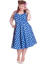 Hell Bunny 50's Blue Mariam Polka Dot Halter Party Dress