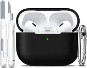 [R-fun] Compatible with AirPods Pro 2nd/1st Generation Case with Cleaning kit,Full Protective Silicone for Apple AirPods Pro 2024/2023/2022/2019 Charging Case,Front LED Visible,Blacks