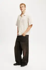 [Cotton On Men] Cotton On Men - Super Baggy Jean - Studded dune black W30L32 STUDDED DUNE BLACK