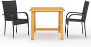 3 Piece Garden Dining Set Black Patio Bar Sets