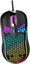 CONGARTENO 1Pc RGB Wired Gaming Mouse with Honeycomb Shell Design USB Light Mouse for Laptop Ergonomic and Durable for Use Black