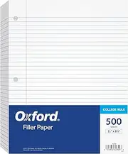 Tops Notebook Filler Paper, College Ruled, 11 x 8.5 Inches, 3-Hole Punched, Medium Weight, White, 500 Sheets/Pack (62349)