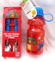 Super Mario Brothers Mario Flatware Folk&Spoon plus 13 oz Mario Water Bottle