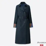 NEW Uniqlo JW Anderson Men Plaid Reversible Trench Coat Cotton XS Navy Blue