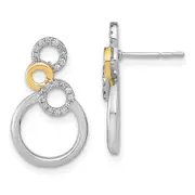 14k Yellow Gold Two-tone Polished Real Diamond Circles Post Earrings