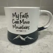 MY FAITH CAN MOVE MOUNTAINS Bible Scripture Verse 18oz Mug Gray & White NEW