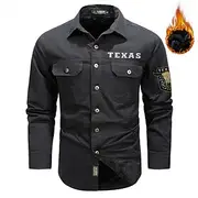 Men's Texas Work Shirt Western Shirt Cargo Shirt Long Sleeve Casual Sports Outdoor Going out Fall Winter Turndown Print Black Army Green Khaki