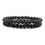 2Pcs Natural Lava Stone Elastic Bracelets