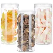 3 PCS 46OZ/1360ml Clear Plastic Round Storage Jars,Empty Plastic Jars with Li...