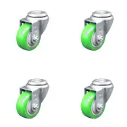 3 Inch SS Green Polyurethane Wheel Swivel Bolt Hole Caster Set Service Caster