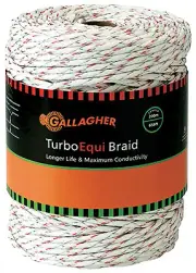 Gallagher G62174 Electric Fence Turbo Equibraid, Ultra White, 1/8-In. x 656-Ft.