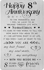 FALOGI 8th Wedding Anniversary Card Gifts for Him Husband, Happy 8 Years Anniversary Card Presents, Metal Engraved Wallet Card
