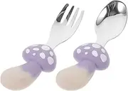 ETHZZLE 1 Set Friendly Short Handle Fork and Spoon Set Stainless Steel and Silicone Tableware for Boy Girl Ergonomic Design for for Mealtime Independence