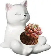 Planter Pot for Indoor, Cat Shape Ceramics Outdoor Flower Pots, Adorable Home Accessories Plant Containers for Balcony Desk Garden Windowsill