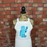 Cartoon Blue Furry Monster Applique Apron - Adult - 2 Pocket - New - AAFA
