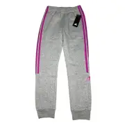 NWT ADIDAS Girls Sportswear Cotton Fleece Joggers Gray Size M 10/12 AK4773 Strip
