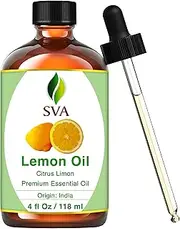 SVA Lemon Essential Oil 4oz (118ml) Premium Essential Oil with Dropper for Diffuser, Aromatherapy, Hair Care, Scalp Massage & Skin Care