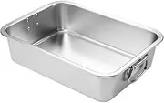 Cat Litter Tray with Handle Stainless Steel Food Tray Cake Bread Basin Kitchen Storage Plate for Kitty and Rabbits Use