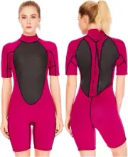 FLEXEL Wetsuit Women Shorty Rose 2mm, Adult One Piece Warm Neoprene Surfing D...