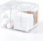 YOHOM Clear Cotton Ball and Swab Holder Organizer with lid Bathroom Qtips Storage Container Box Plastic Cotton Round Pads Dispenser