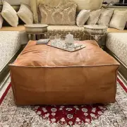 Footstool Genuine Pouffe Handmade Pouf Brown Unstuffed 30''Leather