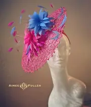 Aimee Fuller Kentucky Derby Fascinator Big Royal Ascot Hat Hot Pink Fuchsia Blue