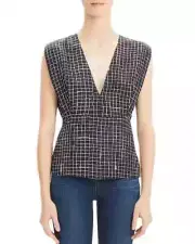 Theory 100% Silk Kimono Pleat Black & White Top Size Petite Small (TP) -$295