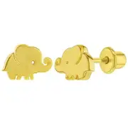 Gold Plated Tiny Elephant Prosperity Good Luck Baby Girls Screw Back Earrings