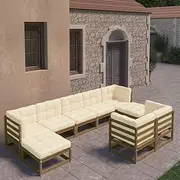 9 Piece Garden Lounge Set&Cushions Honey Brown Solid Pinewood, Furniture Sets, Patio Furniture