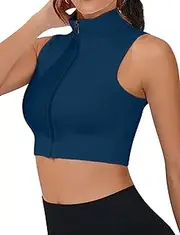 [KEOYA] Crop Tank Top for Women Full Zip Up Sleeveless Mock Neck Workout Yoga Gym Short Cropped Jacket 2025